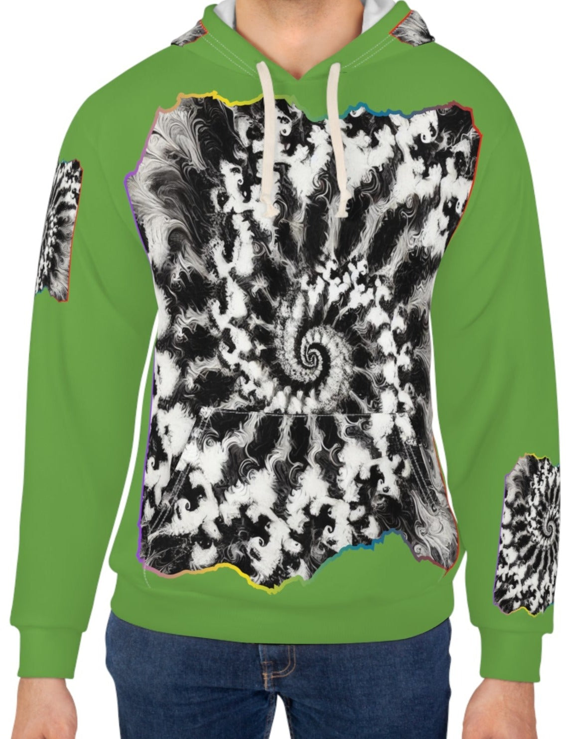 Unisex Pullover Hoodie (AOP) "B&W Tie-Dye Abstract Print"