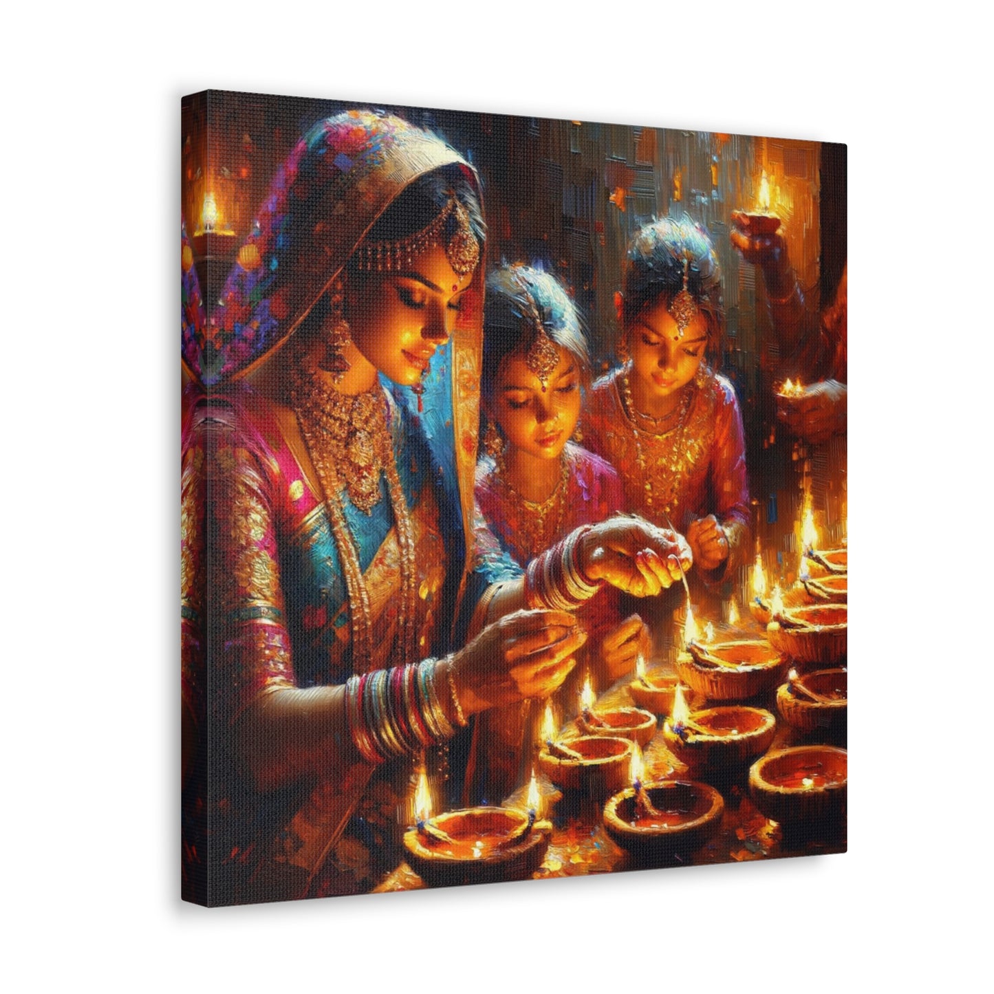 Art Print of Divali/Diwali Celebrations, Indo-Trinidadian, Oil Finish, West Indian Ethnicity, Cultural, Heritage, Canvas Gallery Wraps