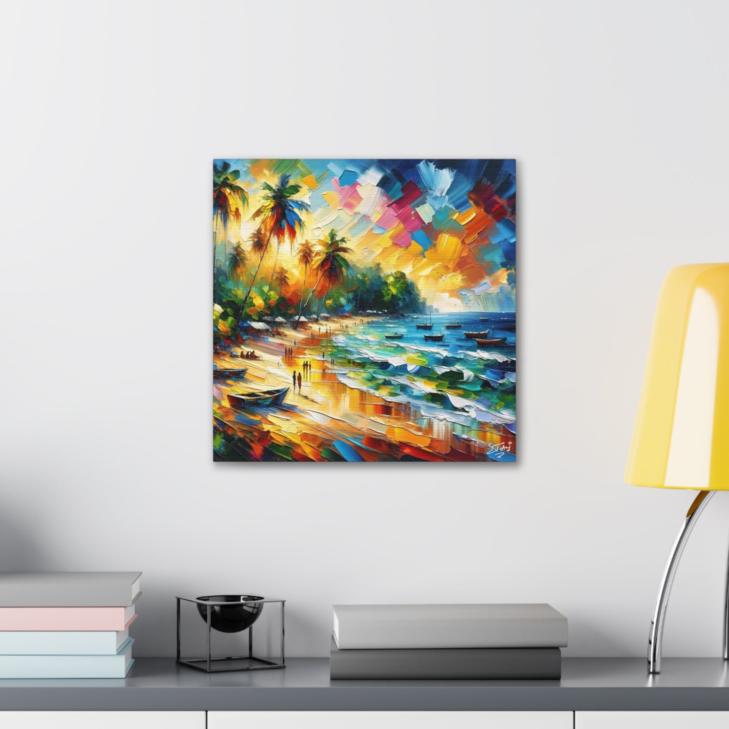 Art Print of Caribbean Sunset, Abstract, Oil Painting, West Indian Art, Canvas Gallery Wraps