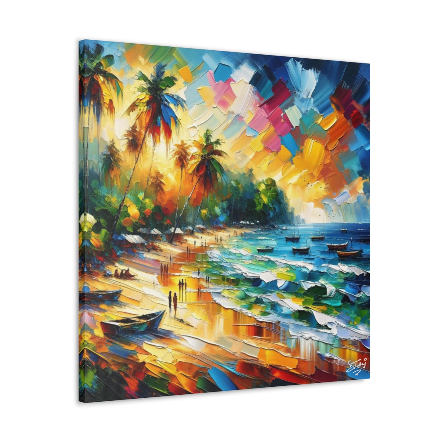 Art Print of Caribbean Sunset, Abstract, Oil Painting, West Indian Art, Canvas Gallery Wraps