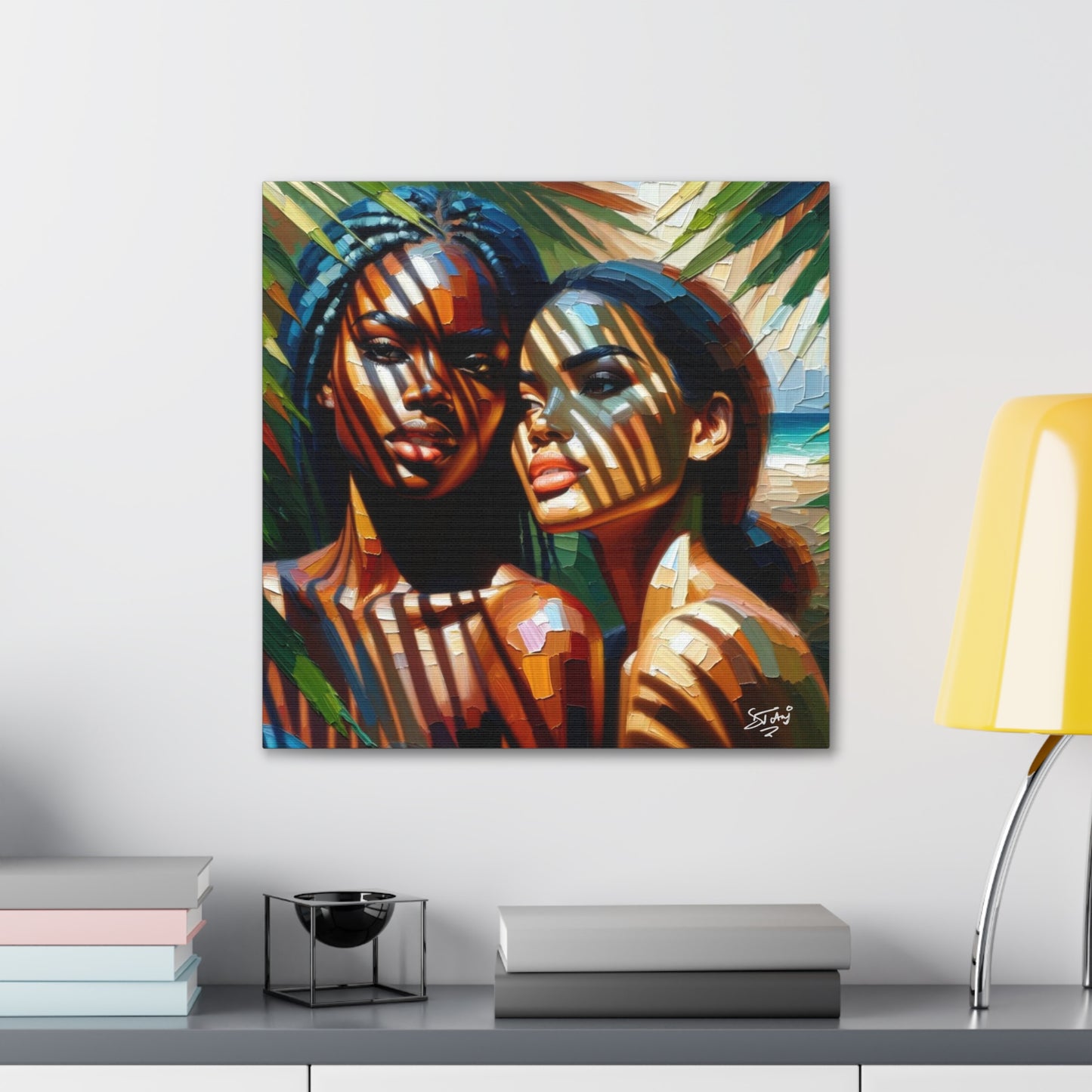 Art Print, Caribbean Women, "In the Shade" Oil Finish, West Indian Ethnicity, Cultural, Heritage, Canvas Gallery Wrap