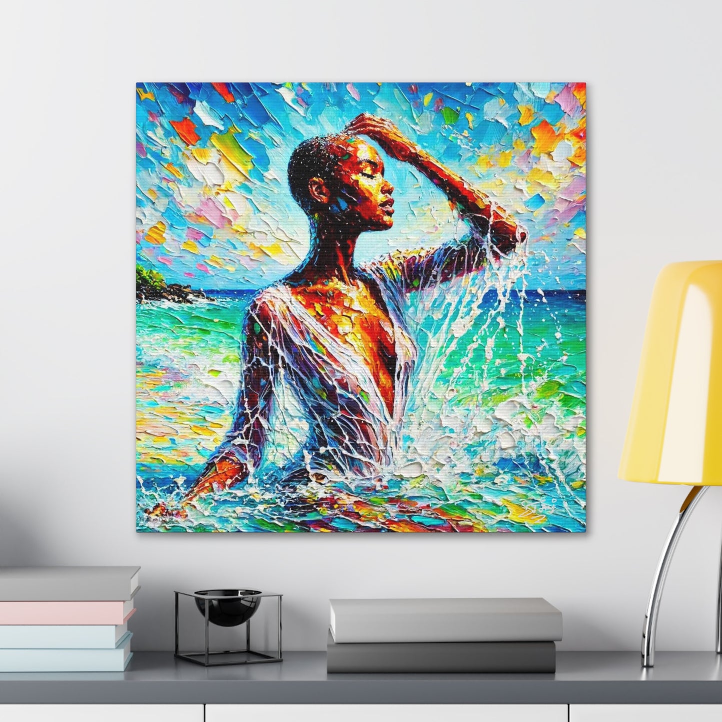 Art Print, Afro-Caribbean Woman, "Sea Bath" Abstract, Oil Finish, West Indian Ethnicity, Cultural, Heritage, Abstract, Canvas Gallery Wrap