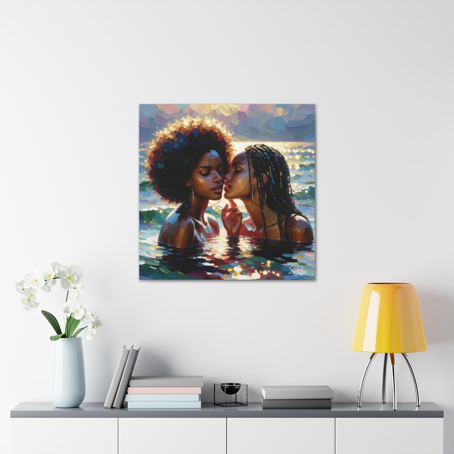 Art Print, Caribbean Couple, "No Boundaries" Semi-Abstract Oil Finish, West Indian Ethnicity, Cultural, Heritage, Abstract, Canvas Gallery Wrap