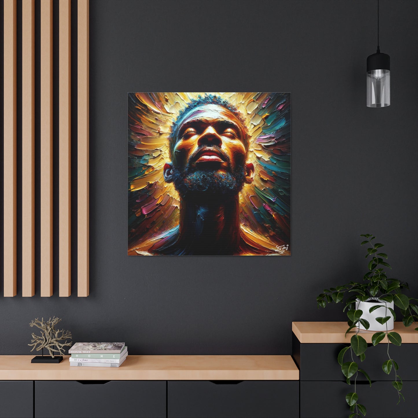 Art Print, Afro-Caribbean Man, "In the Light" Oil Finish, West Indian Ethnicity, Cultural, Heritage, Abstract, Canvas Gallery Wrap