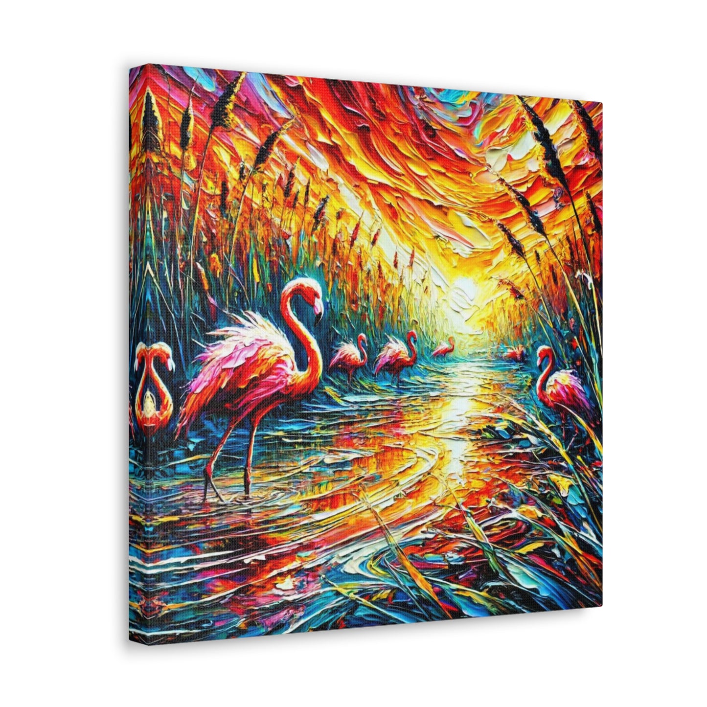 Art Print, Flamingos, Abstract Oil Finish, Trinidad & Tobago, Caribbean, West Indian Art, Canvas Gallery Wraps