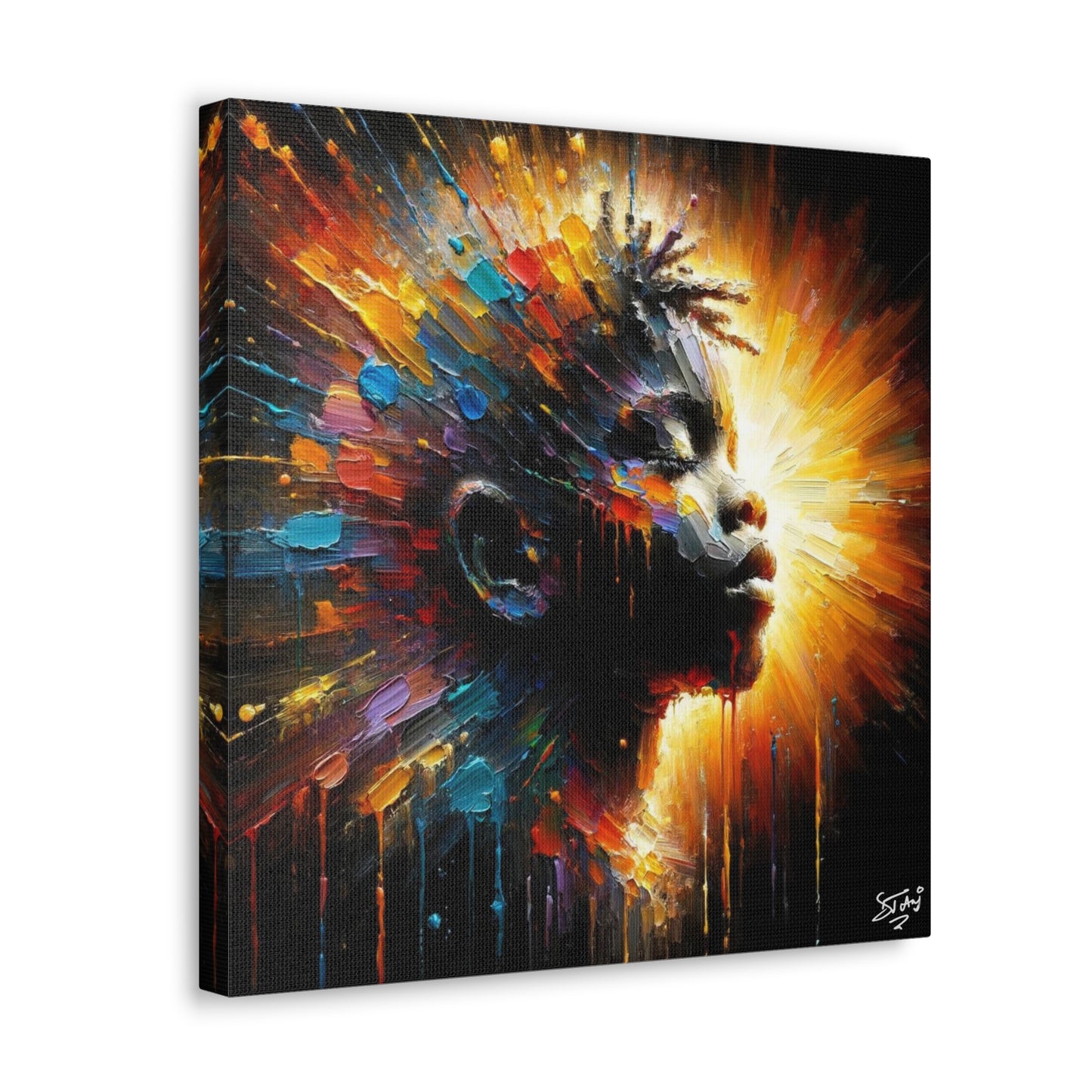 Art Print, Afro-Caribbean Boy, Oil Finish, West Indian Ethnicity, Cultural, Heritage, Semi-Abstract, Canvas Gallery Wrap