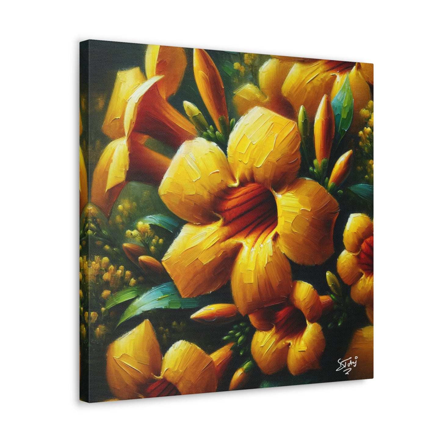 Print#3 of Yellow Allamanda Flowers, Oil Paint Finish, Caribbean, Tropical, Canvas Gallery Wraps