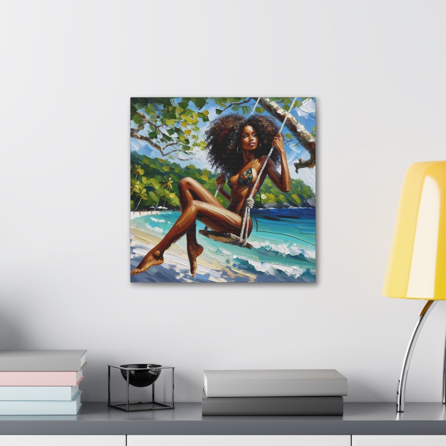 Art Print, Afro-Caribbean Woman, "Swinging" Oil Finish, West Indian Ethnicity, Cultural, Heritage, Abstract, Canvas Gallery Wrap