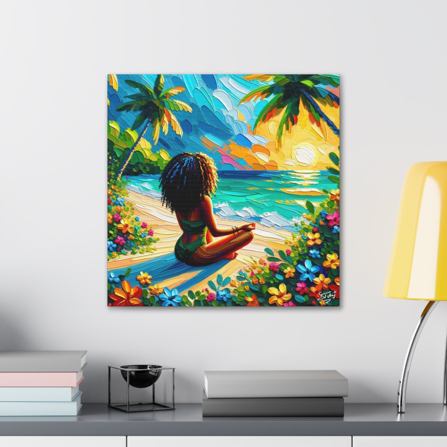 Art Print of Caribbean Woman on Beach, Oil Finish, West Indian Art, Canvas Gallery Wraps