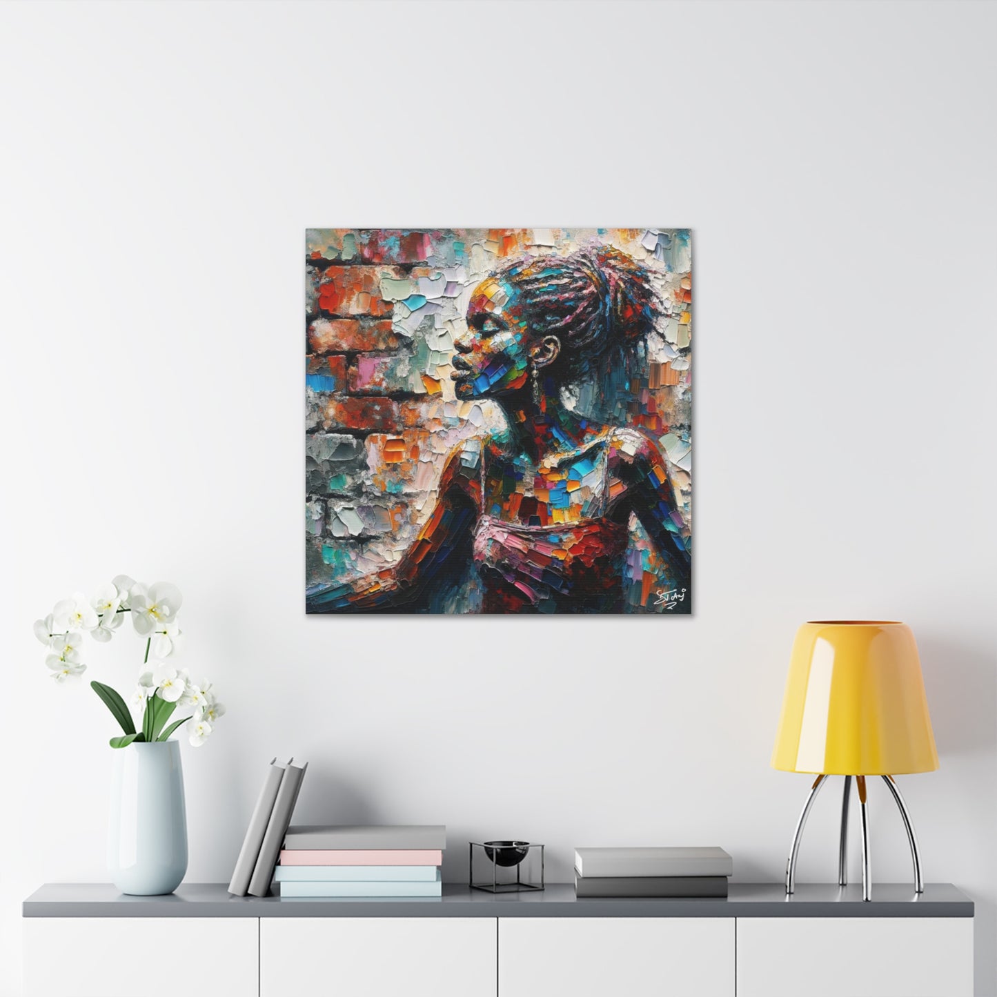 Art Print, Afro-Caribbean Woman "In Paint," (3) Oil Finish, West Indian Ethnicity, Cultural, Heritage, Semi-Abstract, Canvas Gallery Wrap