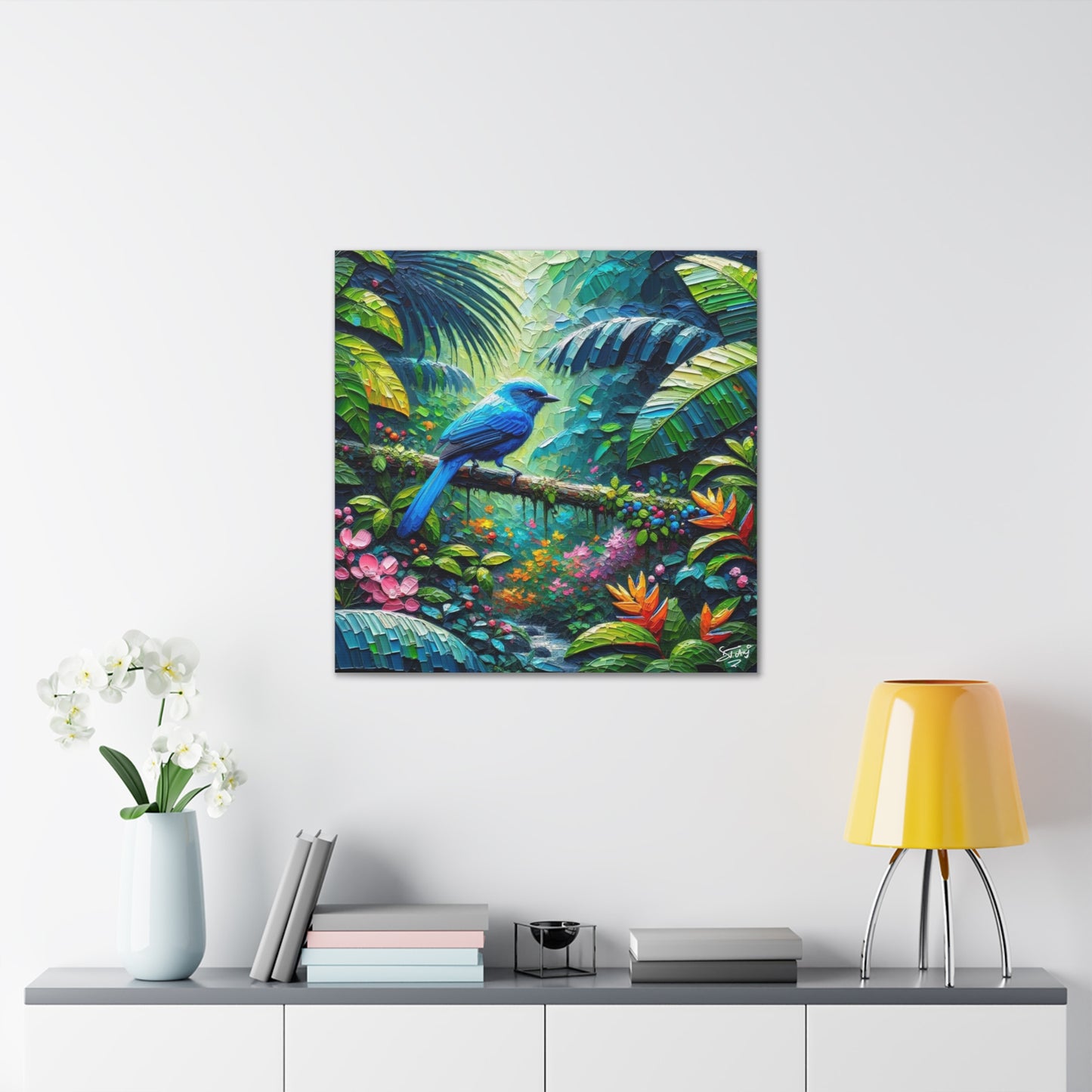 Art Print, Blue-grey Tanager (Blue Jean), Caribbean Birds, Oil Finish, Caribbean Nature, Cultural, Heritage, Canvas Gallery Wrap