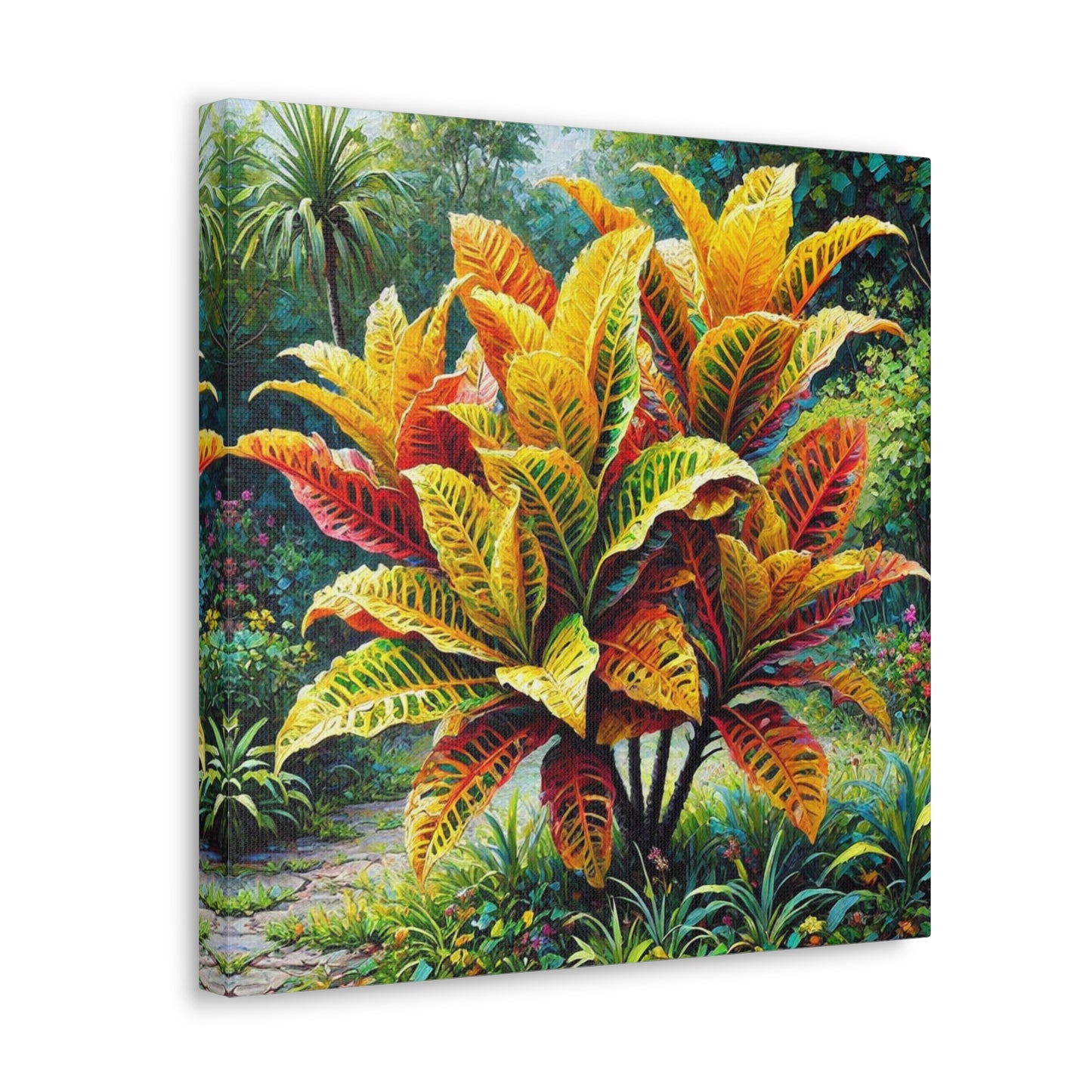 Art Print of Croton Garden, Oil Finish, West Indian Art, Canvas Gallery Wraps