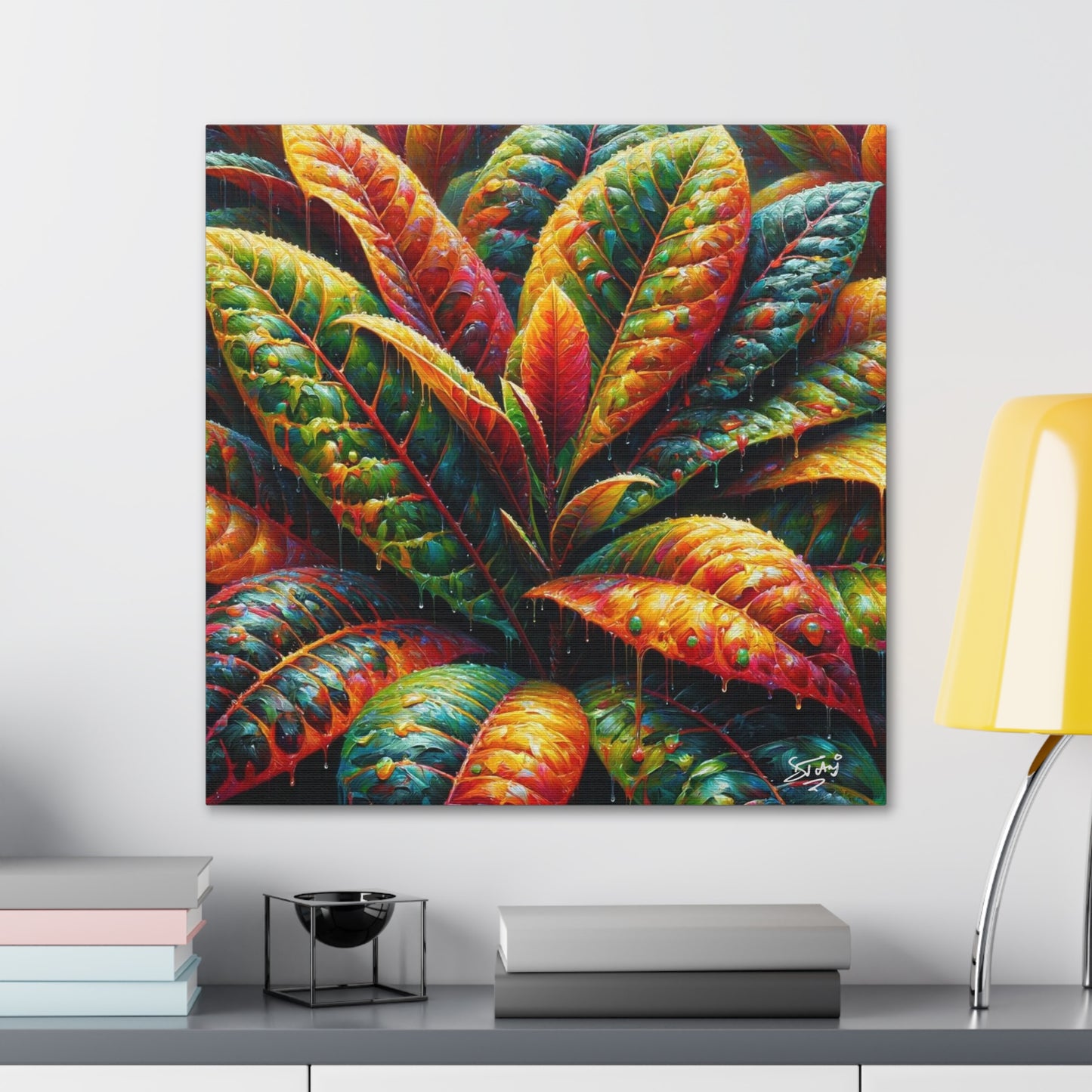 Art Print of Croton Plant, Oil Finish, West Indian Art, Canvas Gallery Wraps