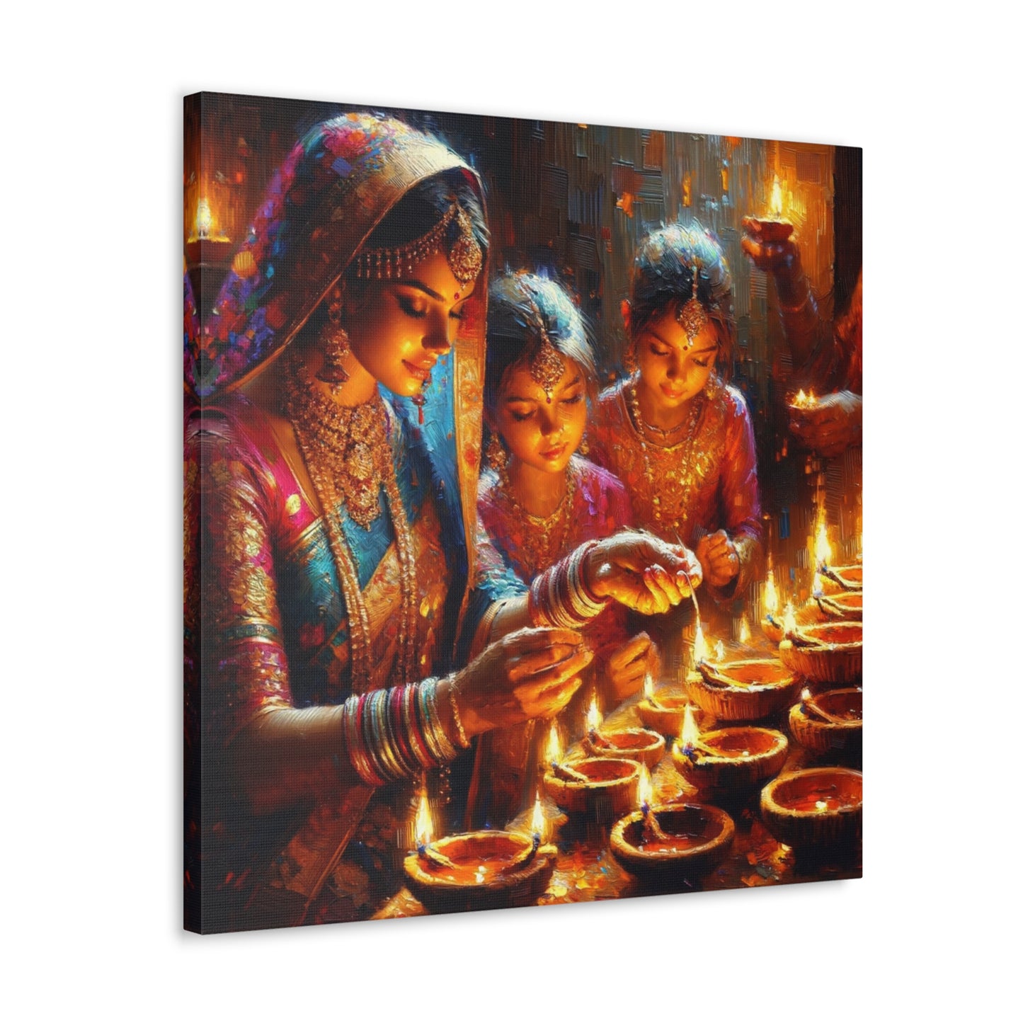 Art Print of Divali/Diwali Celebrations, Indo-Trinidadian, Oil Finish, West Indian Ethnicity, Cultural, Heritage, Canvas Gallery Wraps