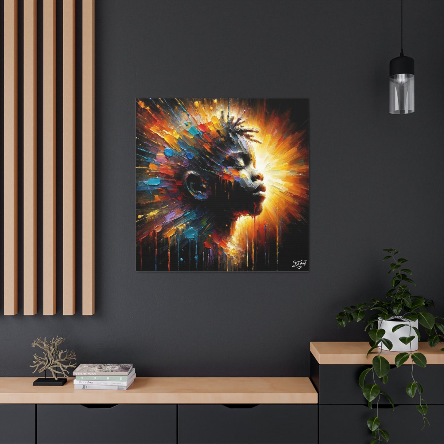 Art Print, Afro-Caribbean Boy, Oil Finish, West Indian Ethnicity, Cultural, Heritage, Semi-Abstract, Canvas Gallery Wrap