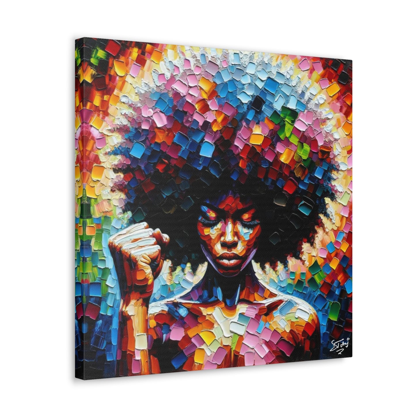 Art Print, Afro-Caribbean Woman, Black Power, Oil Finish, West Indian Ethnicity, Cultural, Heritage, Semi-Abstract, Canvas Gallery Wrap