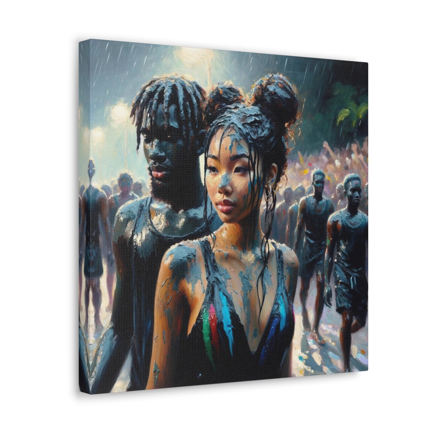 Art Print of Jouvert Morning, Afro-Caribbean Couple#5, Oil Finish, West Indian Ethnicity, Cultural, Heritage, Canvas Gallery Wraps