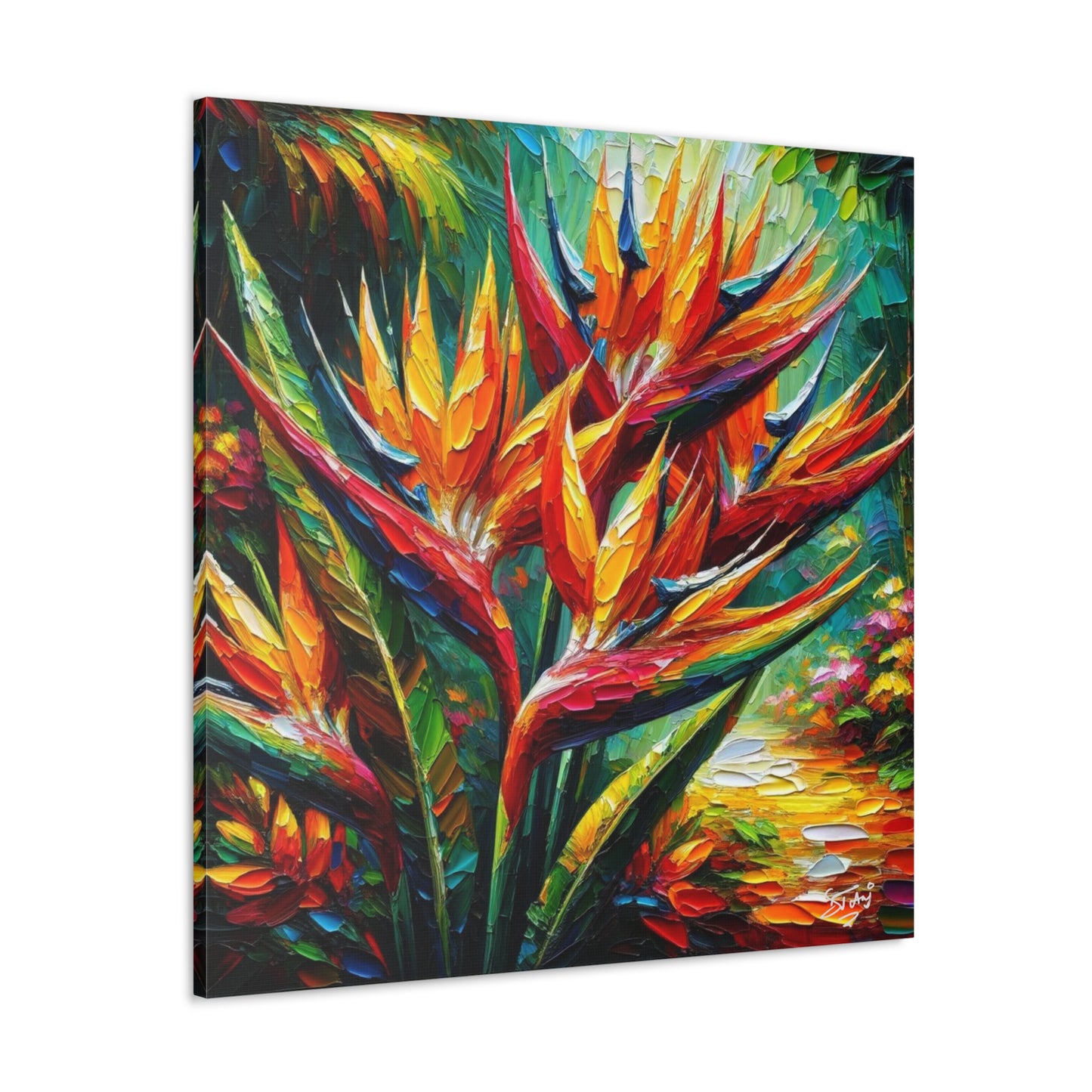 Art Print of Tropical Flower Garden, Oil Finish, West Indian Art, Canvas Gallery Wraps