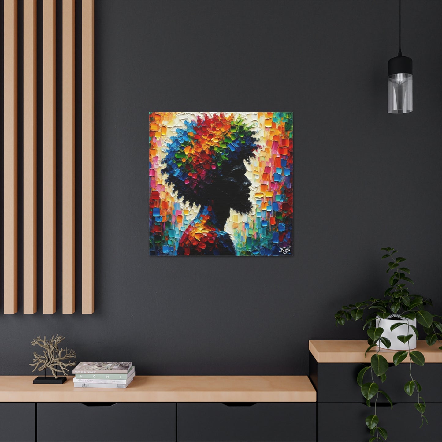 Art Print, Afro-Caribbean Man in Silhouette, Oil Finish, West Indian Ethnicity, Cultural, Heritage, Abstract, Canvas Gallery Wrap