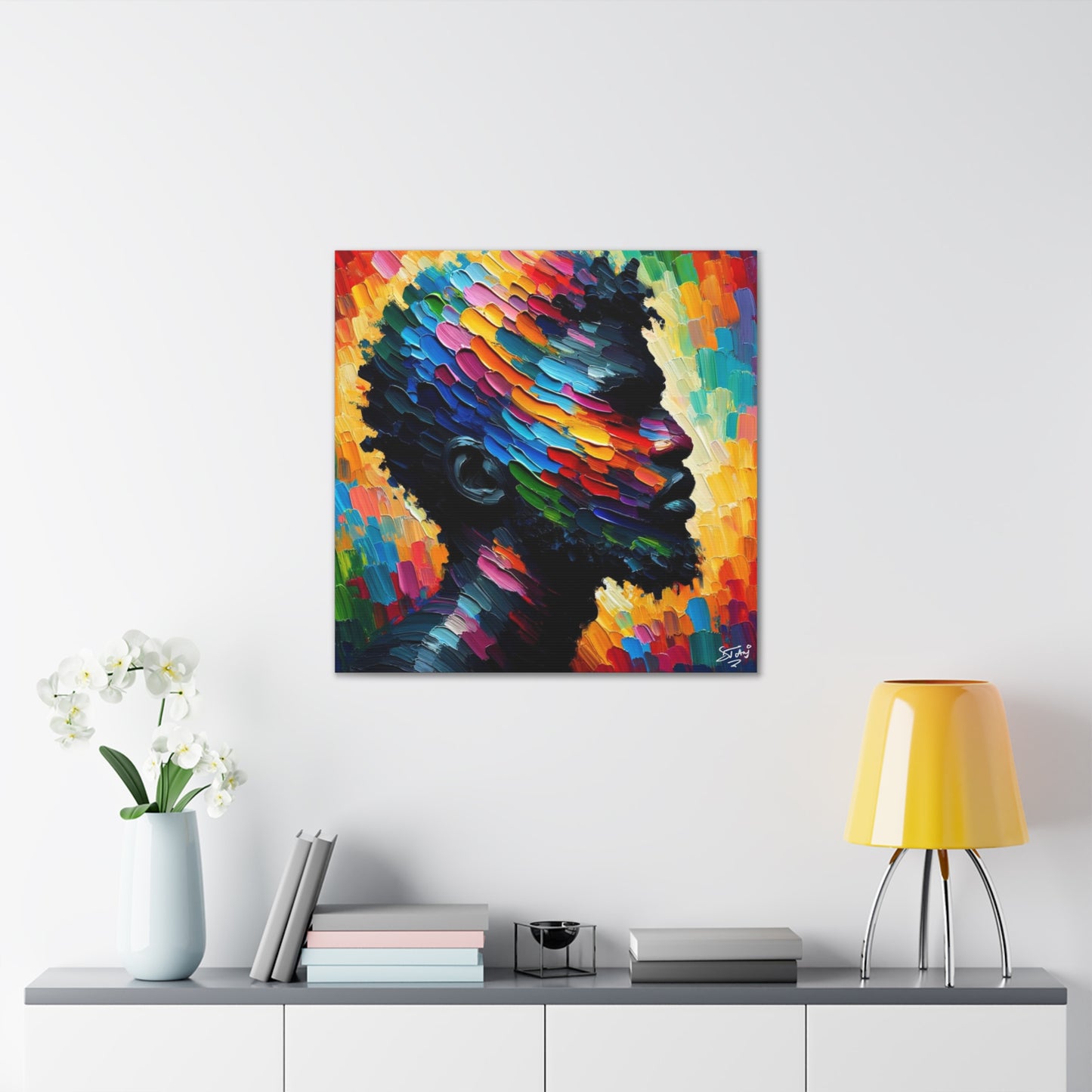 Art Print, Afro-Caribbean Man in Silhouette, Oil Finish, West Indian Ethnicity, Cultural, Heritage, Semi-Abstract, Canvas Gallery Wrap