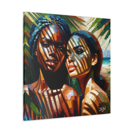 Art Print, Caribbean Women, "In the Shade" Oil Finish, West Indian Ethnicity, Cultural, Heritage, Canvas Gallery Wrap