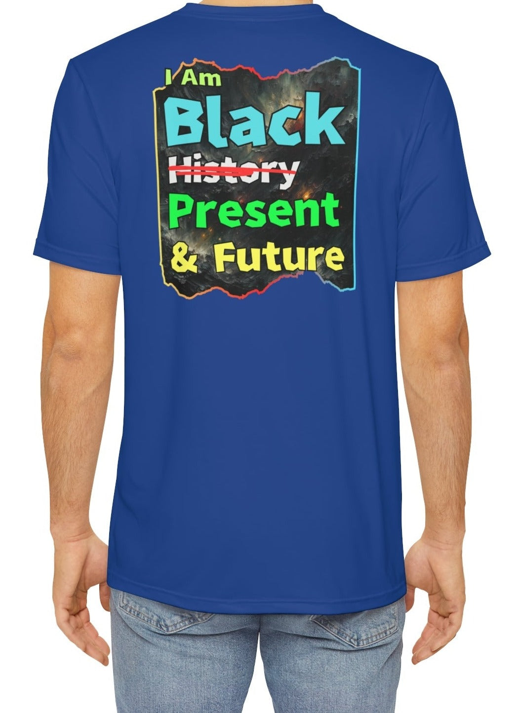 Men's Brushed Polyester Short Sleeve Tee (AOP), "I Am Black Present & Future"