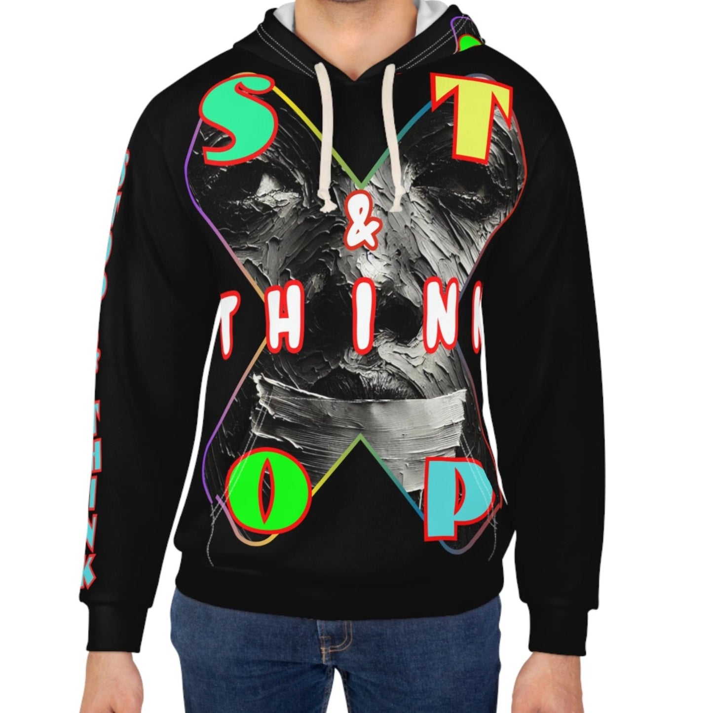 Unisex Pullover Hoodie (AOP) "Stop & Think"