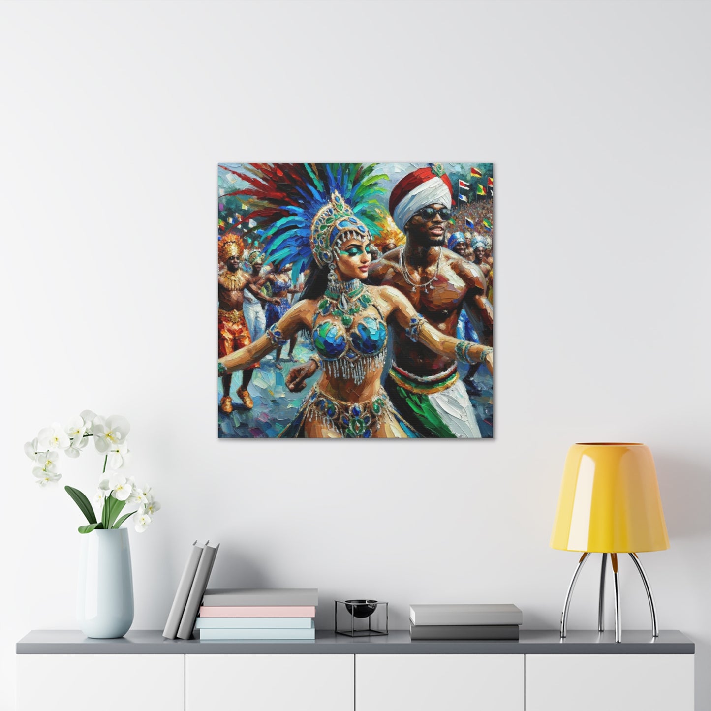 Art Print, Trini Masqueraders#3, Carnival, Oil Finish, West Indian Ethnicity, Cultural, Heritage, Indo & Afro Caribbean, Canvas Gallery Wrap