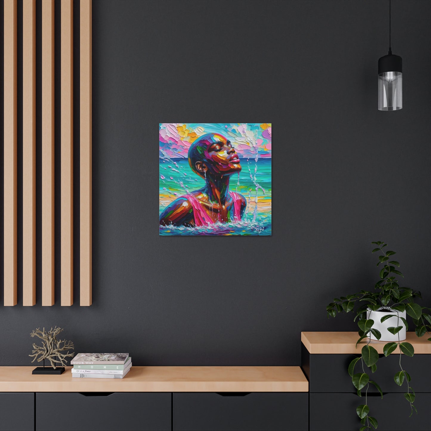 Art Print, Afro-Caribbean Woman, "Sea Bath" Abstract, Oil Finish, West Indian Ethnicity, Cultural, Heritage, Abstract, Canvas Gallery Wrap