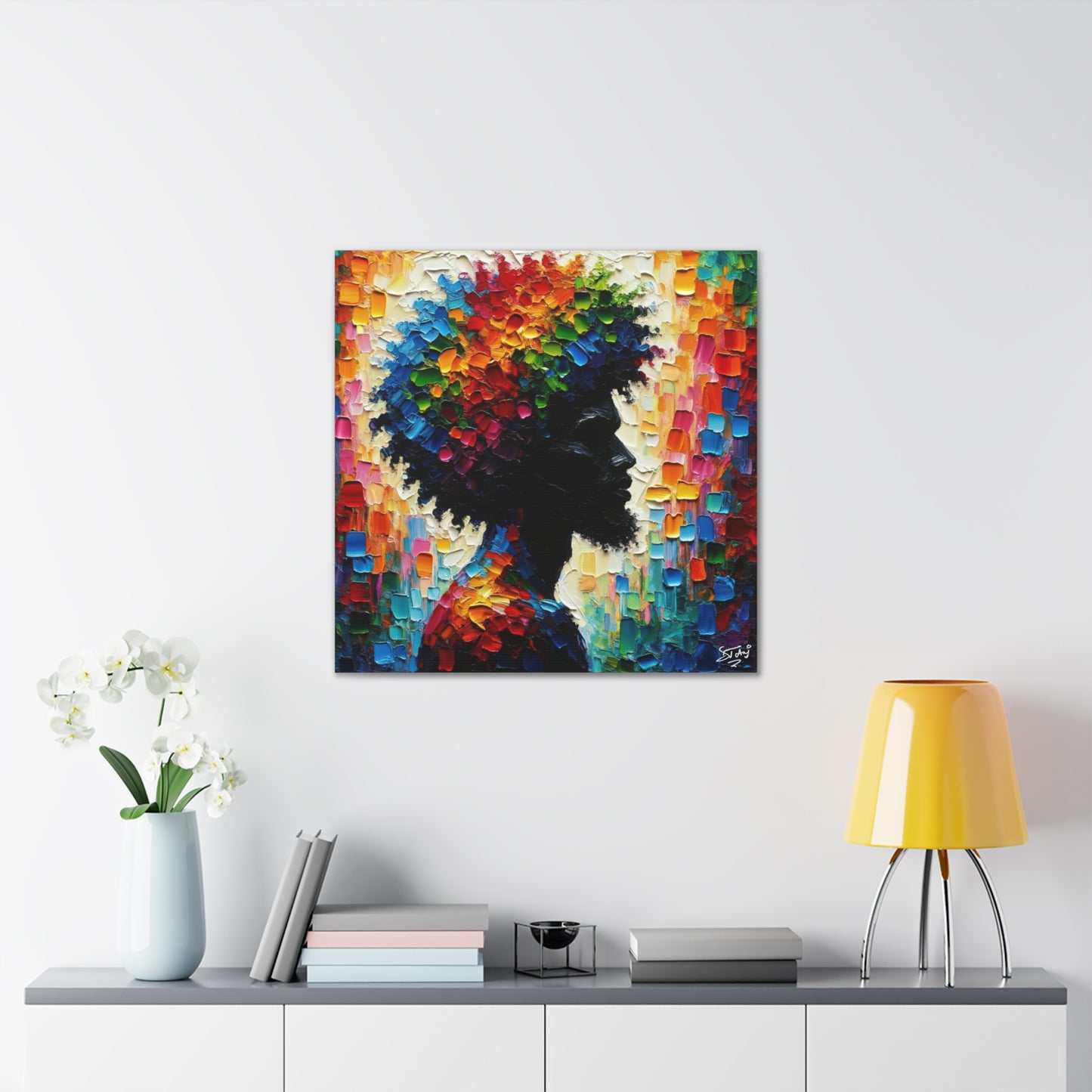 Art Print, Afro-Caribbean Man in Silhouette, Oil Finish, West Indian Ethnicity, Cultural, Heritage, Abstract, Canvas Gallery Wrap