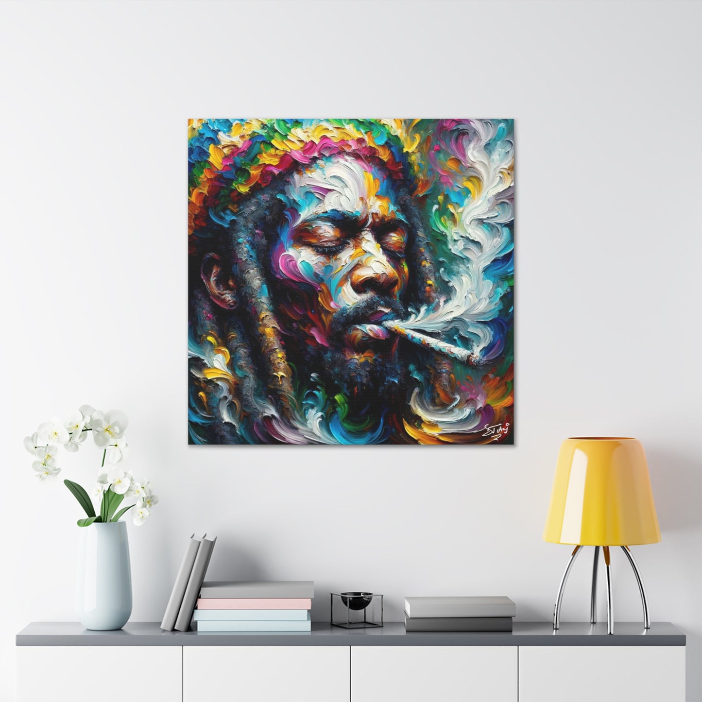 Art Print, "Rastaman Live Up," Oil Finish, West Indian Ethnicity, Cultural, Heritage, Semi-Abstract, Canvas Gallery Wrap