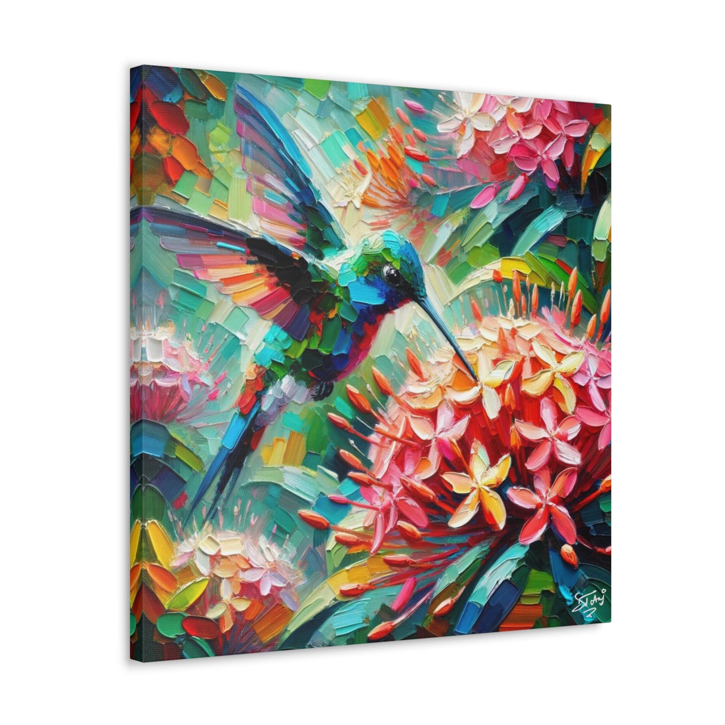 Art Print, Hummingbird, Oil Finish, Caribbean Nature, Cultural, Heritage, Semi-Abstract, Canvas Gallery Wrap