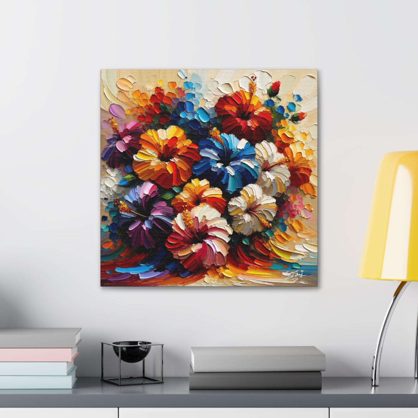 Print#2 of Hibiscus Flower Arrangement, Semi-abstract, Oil Paint finish, Caribbean, Tropical, Canvas Gallery Wraps