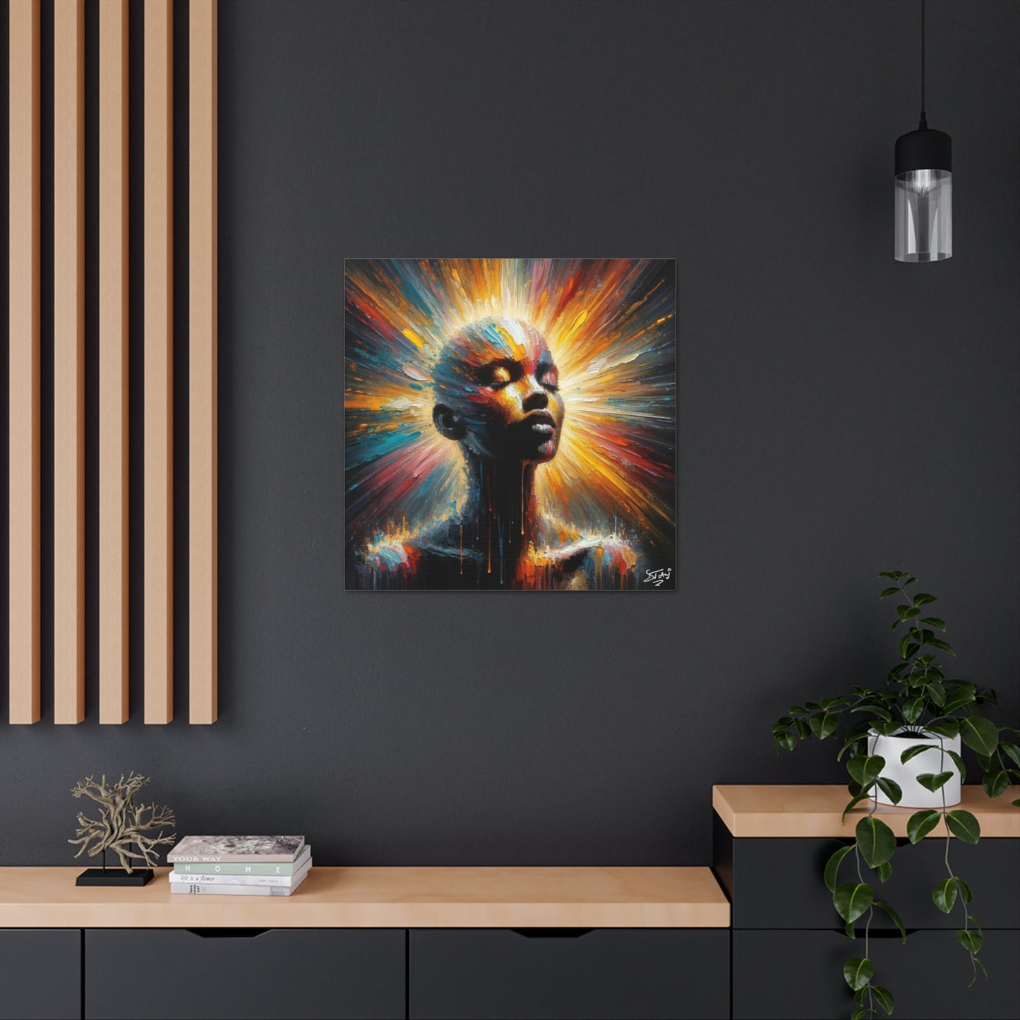 Art Print, Afro-Caribbean Woman, "Bright Light" Oil Finish, West Indian Ethnicity, Cultural, Heritage, Abstract, Canvas Gallery Wrap