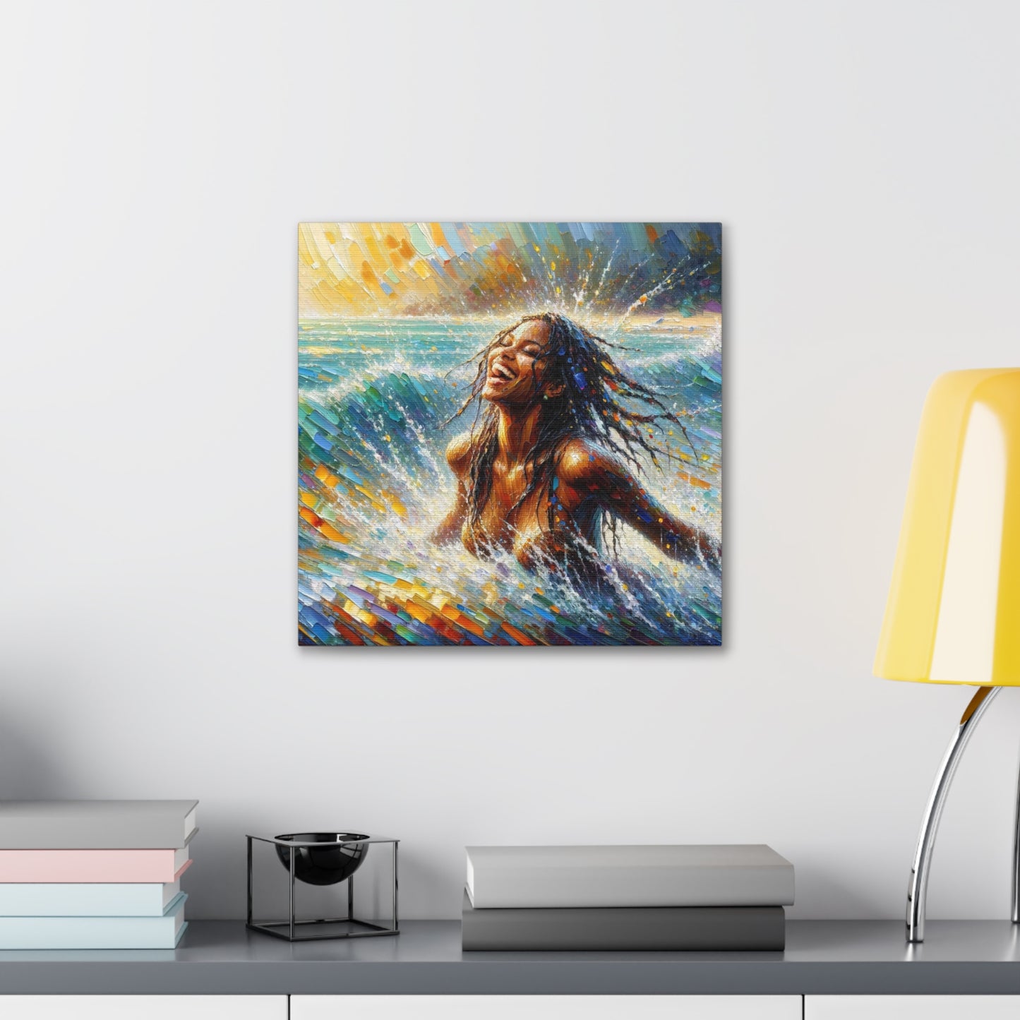 Art Print#4 of Dougla Woman's Exhilaration Captured - Joy, Laughter, Color, Caribbean Sea, Oil Finish, West Indian Art, Canvas Gallery Wraps