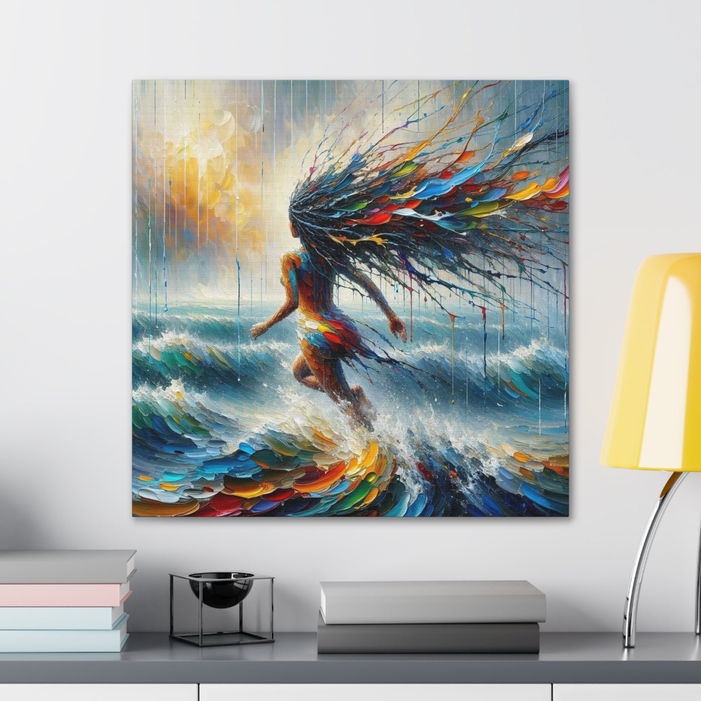 Art Print#5, East Indian Woman from Trinidad running into the Atlantic Ocean, Caribbean, Oil Finish, West Indian Art, Canvas Gallery Wraps