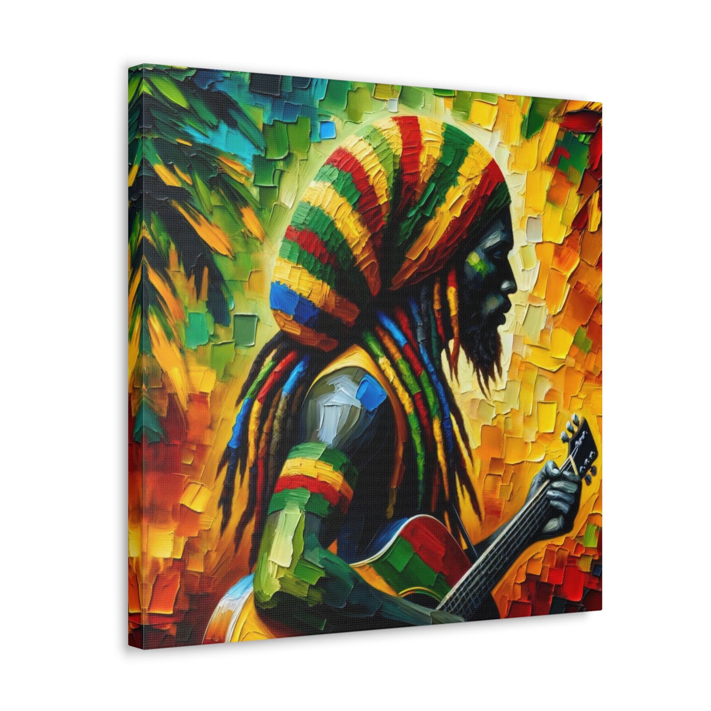 Art Print of Rastaman#5, Oil Finish, West Indian Ethnicity, Cultural, Heritage, Afro-Caribbean Man, Semi-Abstract, Canvas Gallery Wrap