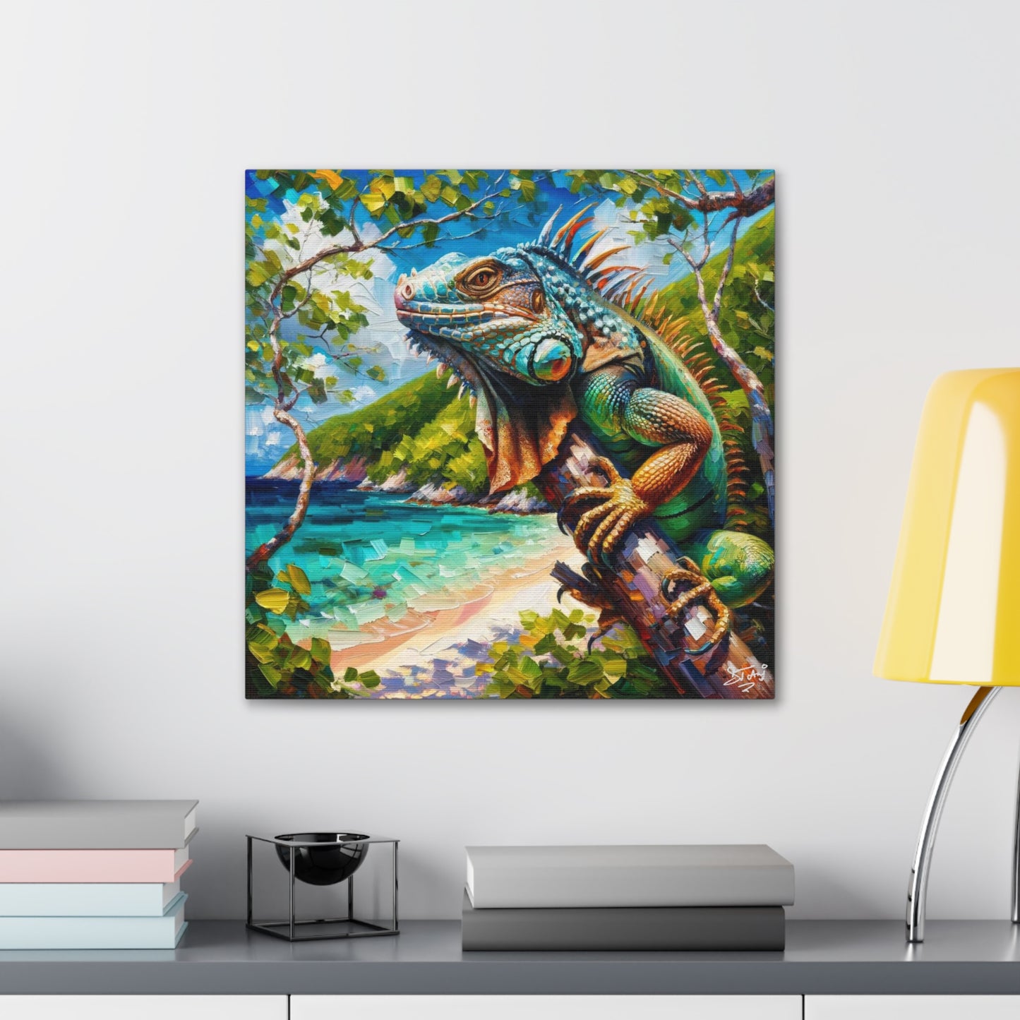 Art Print, Iguana, Caribbean Wildlife, Oil Finish, Caribbean Nature, Cultural, Heritage, Canvas Gallery Wrap