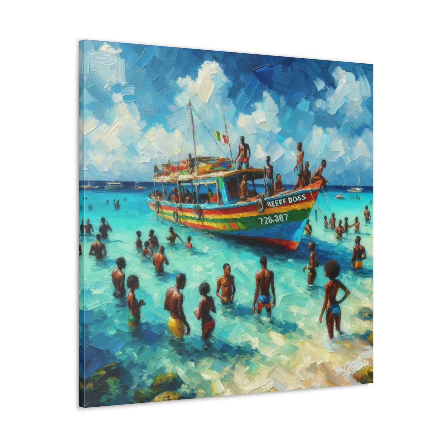 Art Print, "Fun at Nylon Pool, Tobago," Oil Paint Finish, Caribbean, West Indies, Canvas Gallery Wraps