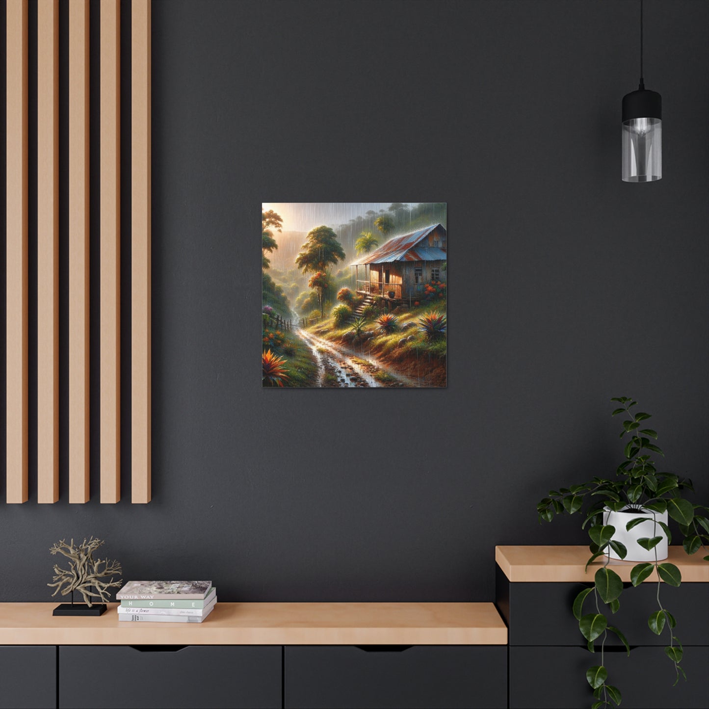 Art Print#2, Old Wooden House in the Trinidad and Tobago Countryside, including a few untamed croton plants, Canvas Gallery Wraps