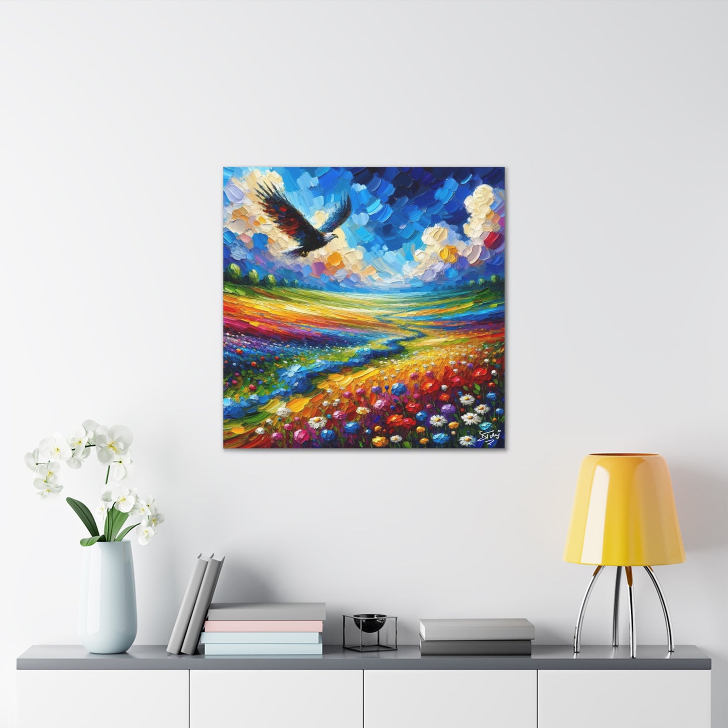 Art Print, "Bird Enjoying View," Oil Finish, Caribbean Nature, Cultural, Heritage, Semi-Abstract, Canvas Gallery Wrap