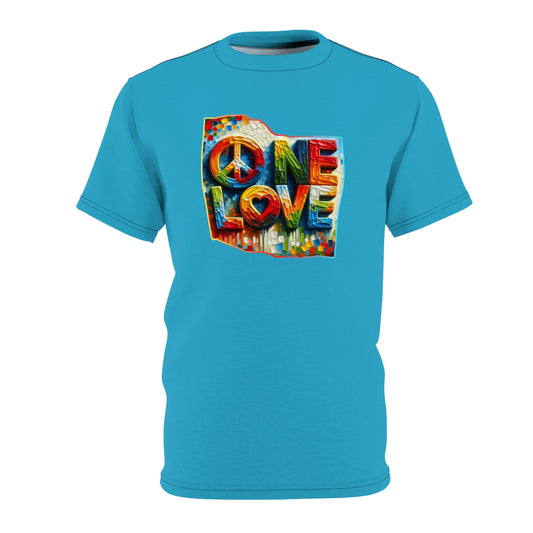 Unisex Cut & Sew Tee (AOP), "One Love"