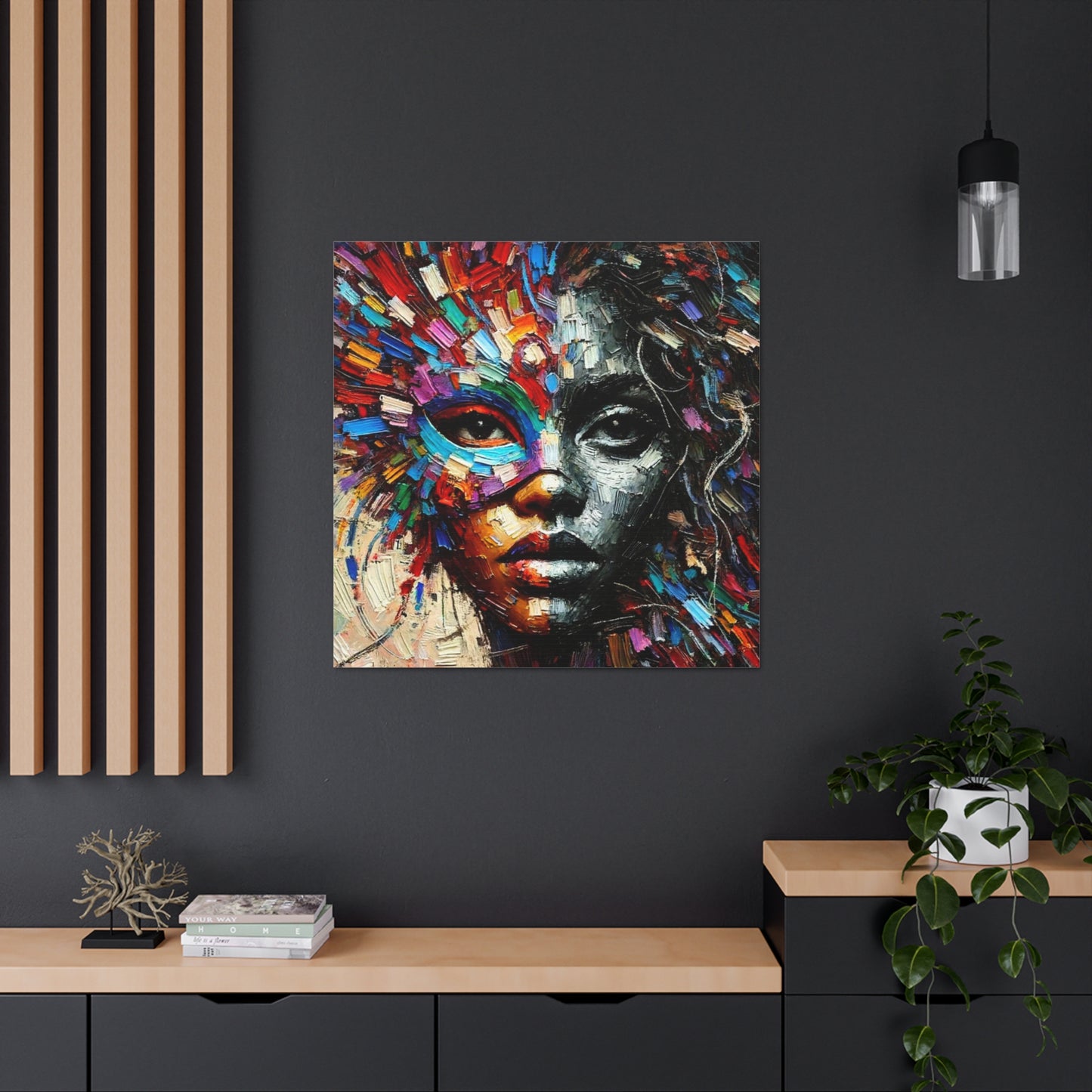 Art Print, African Woman, Black Power, Silhouette, Mask, Abstract Oil Finish, Unity, One Love, Canvas Gallery Wrap