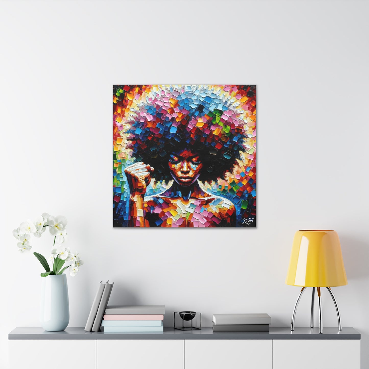 Art Print, Afro-Caribbean Woman, Black Power, Oil Finish, West Indian Ethnicity, Cultural, Heritage, Semi-Abstract, Canvas Gallery Wrap