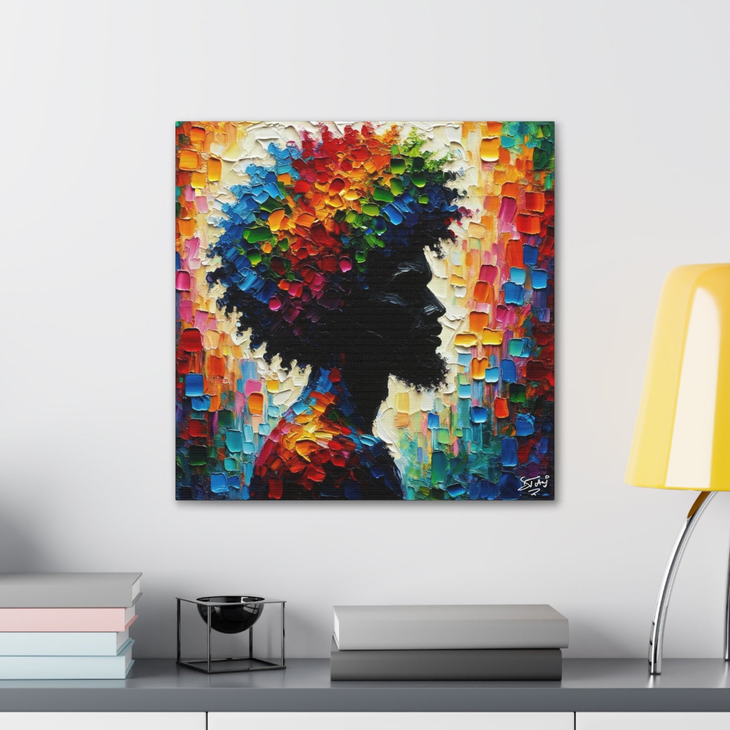 Art Print, Afro-Caribbean Man in Silhouette, Oil Finish, West Indian Ethnicity, Cultural, Heritage, Abstract, Canvas Gallery Wrap