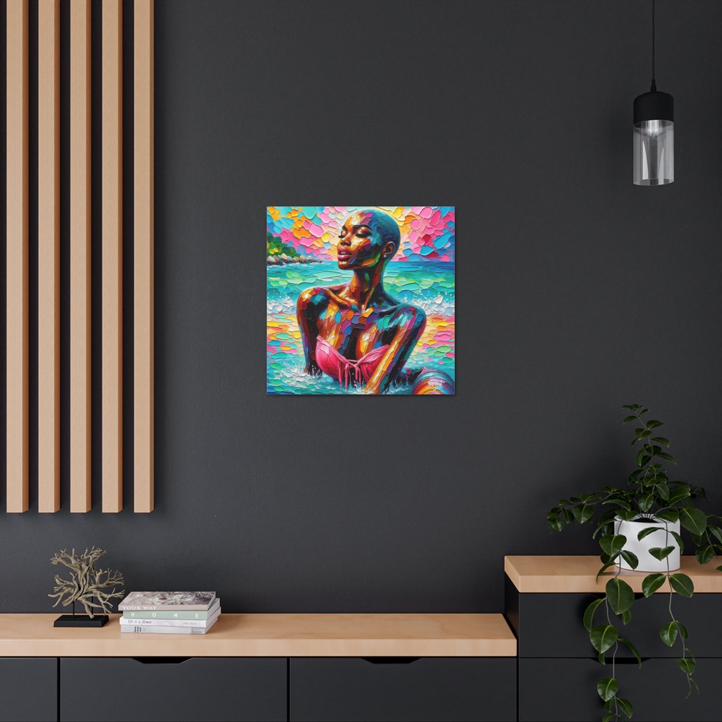 Art Print, Afro-Caribbean Woman, "Sea Bath" Abstract, Oil Finish, West Indian Ethnicity, Cultural, Heritage, Abstract, Canvas Gallery Wrap