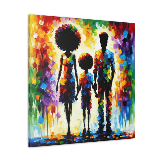 Art Print, Afro-Caribbean Family, Oil Finish, West Indian Ethnicity, Cultural, Heritage, Semi-Abstract, Canvas Gallery Wrap