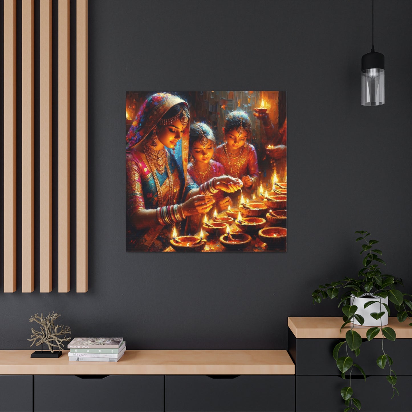 Art Print of Divali/Diwali Celebrations, Indo-Trinidadian, Oil Finish, West Indian Ethnicity, Cultural, Heritage, Canvas Gallery Wraps