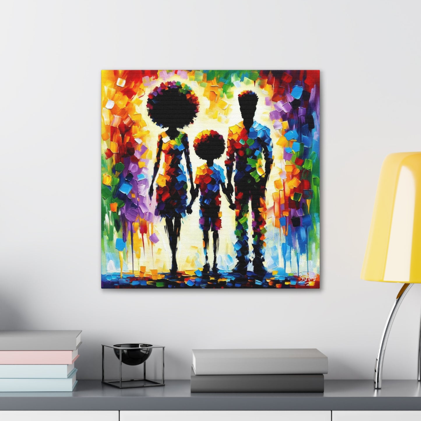 Art Print, Afro-Caribbean Family, Oil Finish, West Indian Ethnicity, Cultural, Heritage, Semi-Abstract, Canvas Gallery Wrap