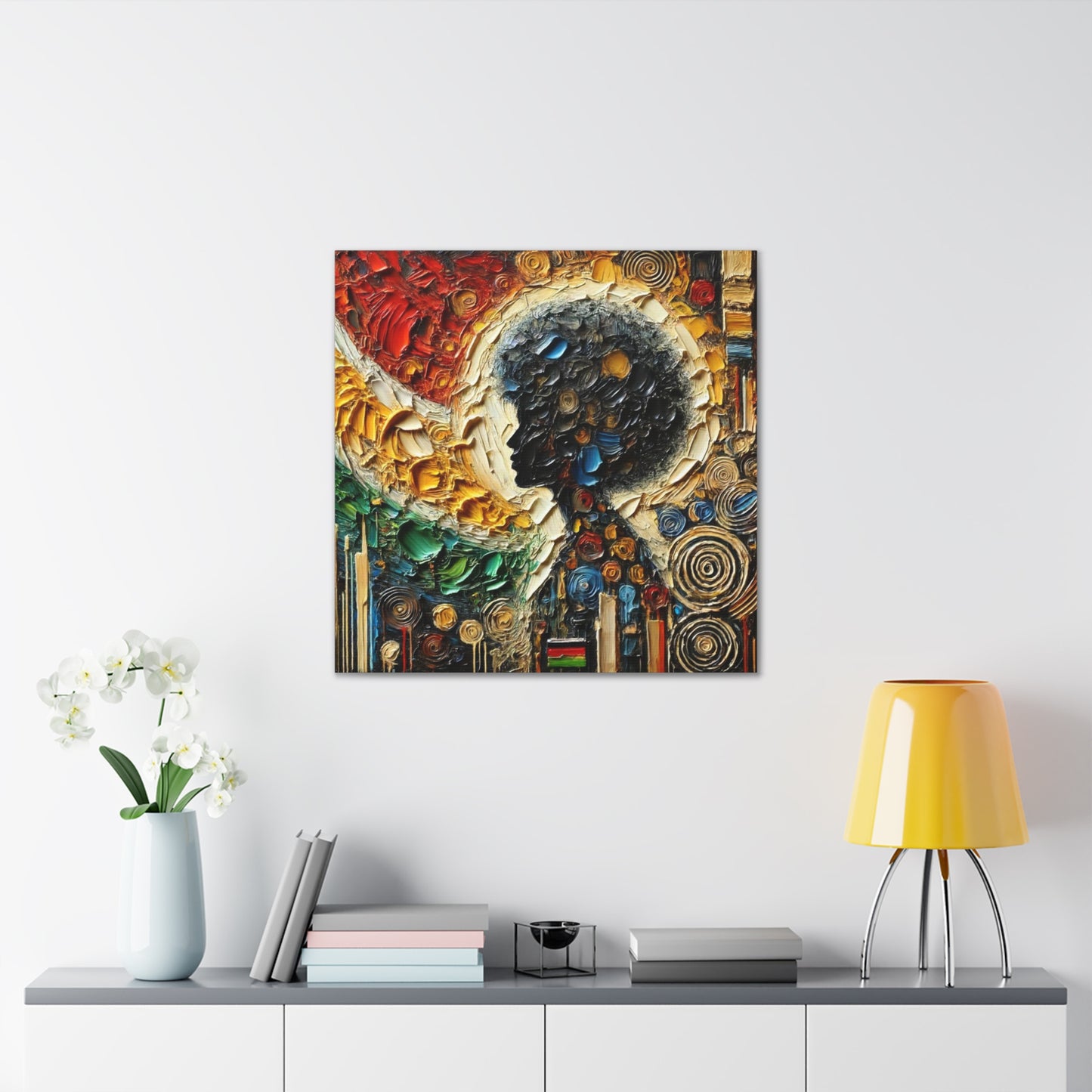 Art Print, African Print, Black Power, Silhouette, Abstract Oil Finish, Unity, One Love, Canvas Gallery Wrap